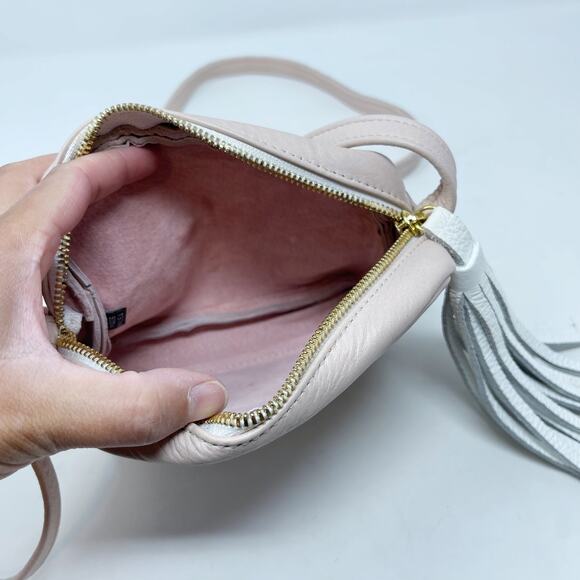 Diver Swimmer Blush Pink Leather Crossbody Bag White Tassel Zipper Made in USA - Picture 9 of 14